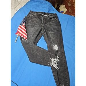 Judy Blue Jeans DISTRESSED Black Skinny Stretch Denim Tapered 14W (Fits 18) NWOT